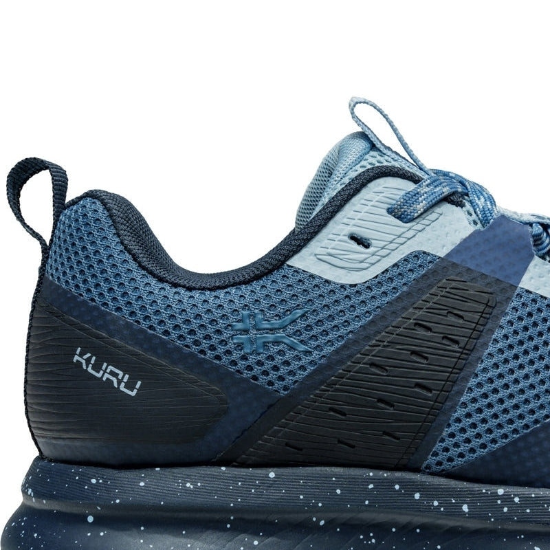 Close-up of the upper material on the KURU ATOM Trail Women's Sneaker in Blue Fog-Midnight Blue.