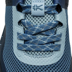 Close-up of the heel cup on the KURU ATOM Trail Women's Sneaker in Blue Fog-Midnight Blue.