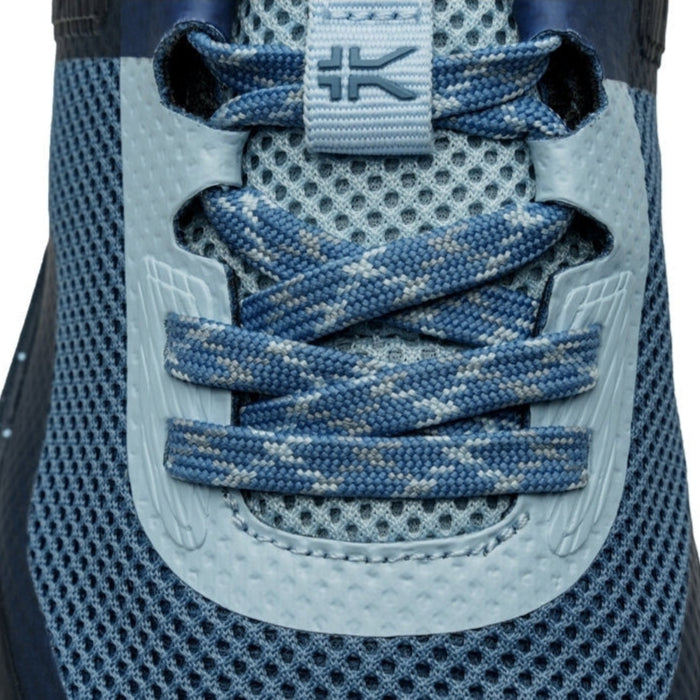Close-up of the heel cup on the KURU ATOM Trail Women's Sneaker in Blue Fog-Midnight Blue.