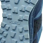 Close-up of the upper material on the KURU ATOM Trail Women's Sneaker in Blue Fog-Midnight Blue.