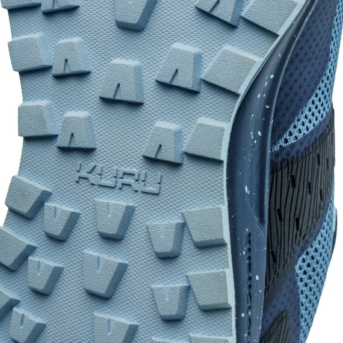 Close-up of the upper material on the KURU ATOM Trail Women's Sneaker in Blue Fog-Midnight Blue.