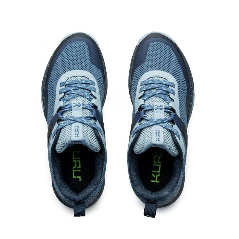 Top-down view of the KURU ATOM Trail Women's Sneaker in Blue Fog-Midnight Blue.