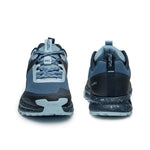 Back heel view of the KURU ATOM Trail Women's Sneaker in Blue Fog-Midnight Blue.