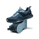 Pair of KURU ATOM Trail Women's Sneaker in Blue Fog-Midnight Blue, angled view.