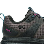 Close-up of the upper material on the KURU ATOM Trail Women's Sneaker in Jet Black-Dark Teal.