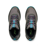Top-down view of the KURU ATOM Trail Women's Sneaker in Jet Black-Dark Teal.