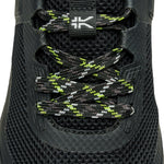 Close-up of the heel cup on the KURU ATOM Trail Men's Sneaker in Jet Black-KURU Green.
