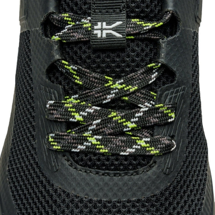 Close-up of the heel cup on the KURU ATOM Trail Men's Sneaker in Jet Black-KURU Green.