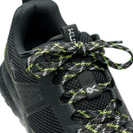 Close-up of the upper material on the KURU ATOM Trail Men's Sneaker in Jet Black-KURU Green.