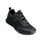 Angled profile view of the KURU ATOM Trail Men's Sneaker in Jet Black-KURU Green.