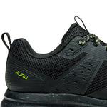 Close-up of the upper material on the KURU ATOM Trail Men's Sneaker in Jet Black-KURU Green.