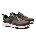 Pair of KURU ATOM Trail Men's Sneaker in Rustic Taupe-Jet Black, angled view.