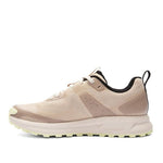 Inner side view of the KURU ATOM Trail Women's Sneaker in Sand-Lime Sorbet.
