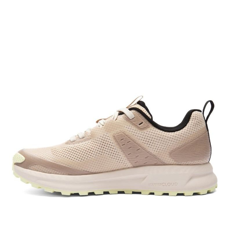 Inner side view of the KURU ATOM Trail Women's Sneaker in Sand-Lime Sorbet.