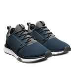 Pair of KURU ATOM WIDE Men's Sneaker in Indigo-White-Basalt, angled view.