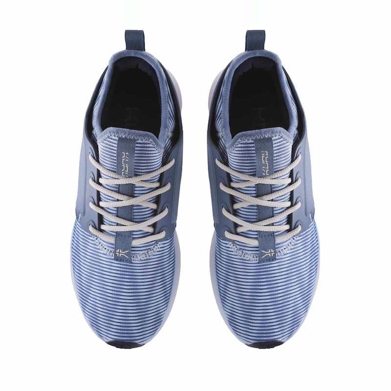 Top-down view of the KURU ATOM WIDE Women's Sneaker in Mineral Blue-Bone Gray.