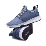 Close-up of the upper material on the KURU ATOM WIDE Women's Sneaker in Mineral Blue-Bone Gray.