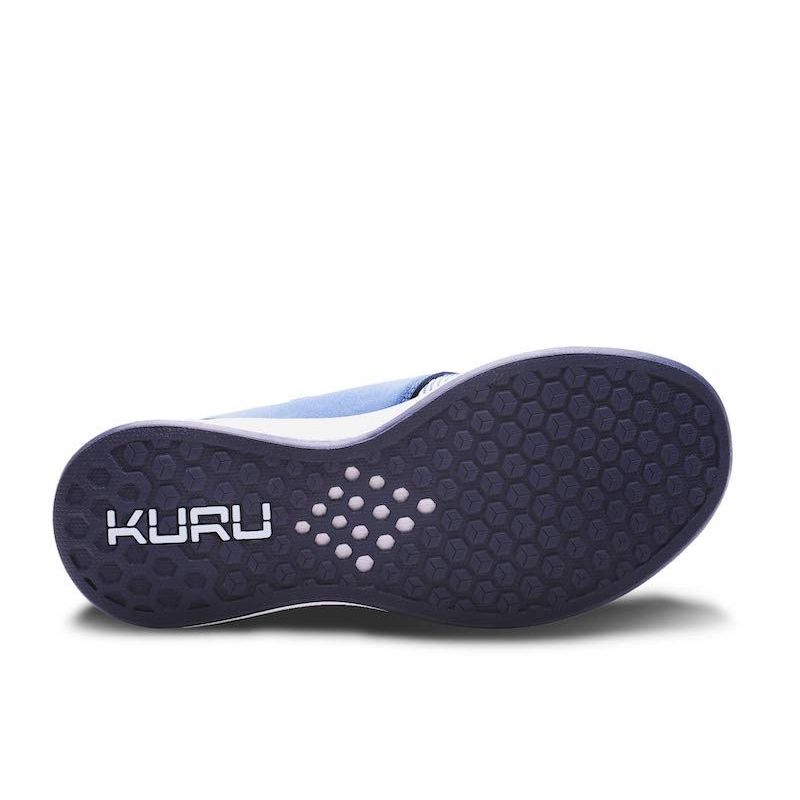 Outsole view of the KURU ATOM WIDE Women's Sneaker in Mineral Blue-Bone Gray, showing the KURUSOLE tread.