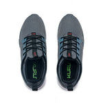Pair of KURU ATOM Waterproof Men's Sneaker in Blue Haze-Charcoal Gray, angled view.