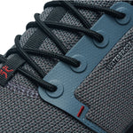 Pair of KURU ATOM Waterproof Men's Sneaker in Blue Haze-Charcoal Gray, angled view.