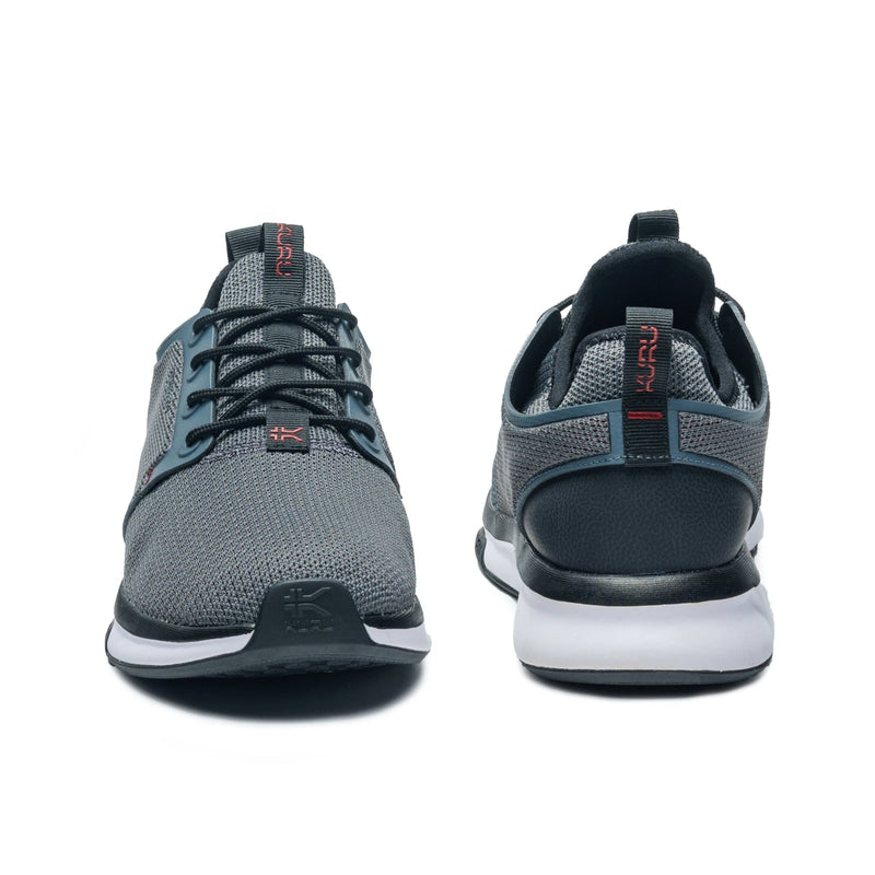 Close-up of the upper material on the KURU ATOM Waterproof Men's Sneaker in Blue Haze-Charcoal Gray.