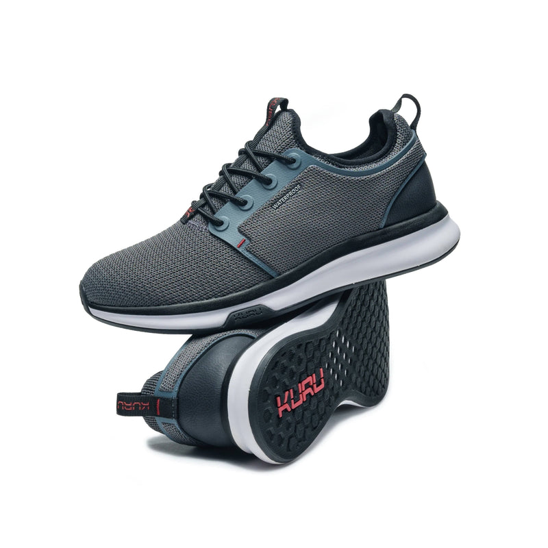 Top-down view of the KURU ATOM Waterproof Men's Sneaker in Blue Haze-Charcoal Gray.