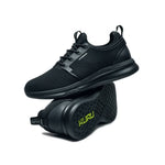 Outsole view of the KURU ATOM Waterproof Women's Sneaker in Jet Black, showing the KURUSOLE tread.