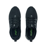 Outsole view of the KURU ATOM Waterproof Men's Sneaker in Jet Black, showing the KURUSOLE tread.