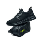 Back heel view of the KURU ATOM Waterproof Men's Sneaker in Jet Black.
