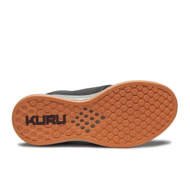 Pair of KURU ATOM Waterproof Women's Sneaker in Smoke Gray-Apricot, angled view.