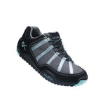 Angled profile view of the KURU CHICANE WIDE Women's Sneaker in Black-Delirium.