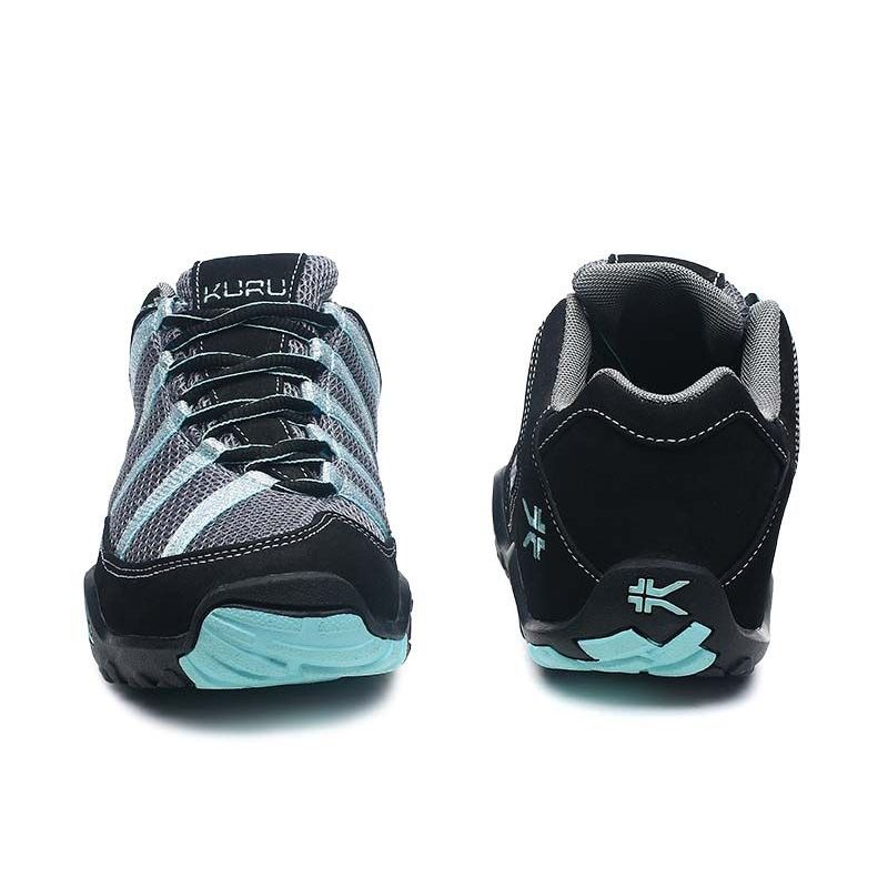 Back heel view of the KURU CHICANE WIDE Women's Sneaker in Black-Delirium.