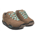 Pair of KURU CHICANE WIDE Women's Sneaker in Warmstone-Jet Black-Mint Green, angled view.