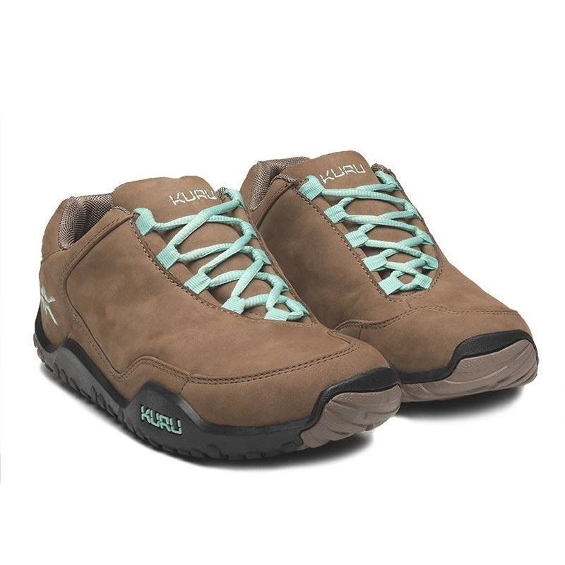 Pair of KURU CHICANE WIDE Women's Sneaker in Warmstone-Jet Black-Mint Green, angled view.