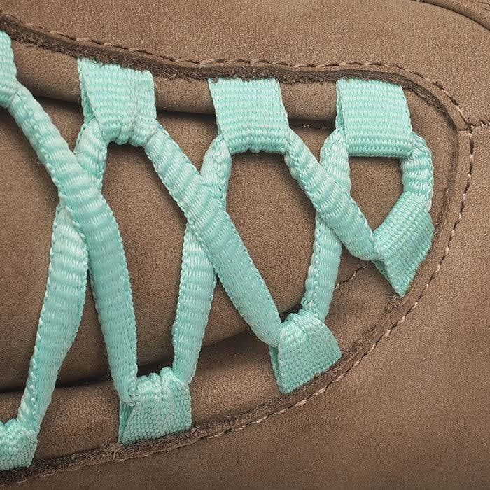 Pair of KURU CHICANE WIDE Women's Sneaker in Warmstone-Jet Black-Mint Green, angled view.