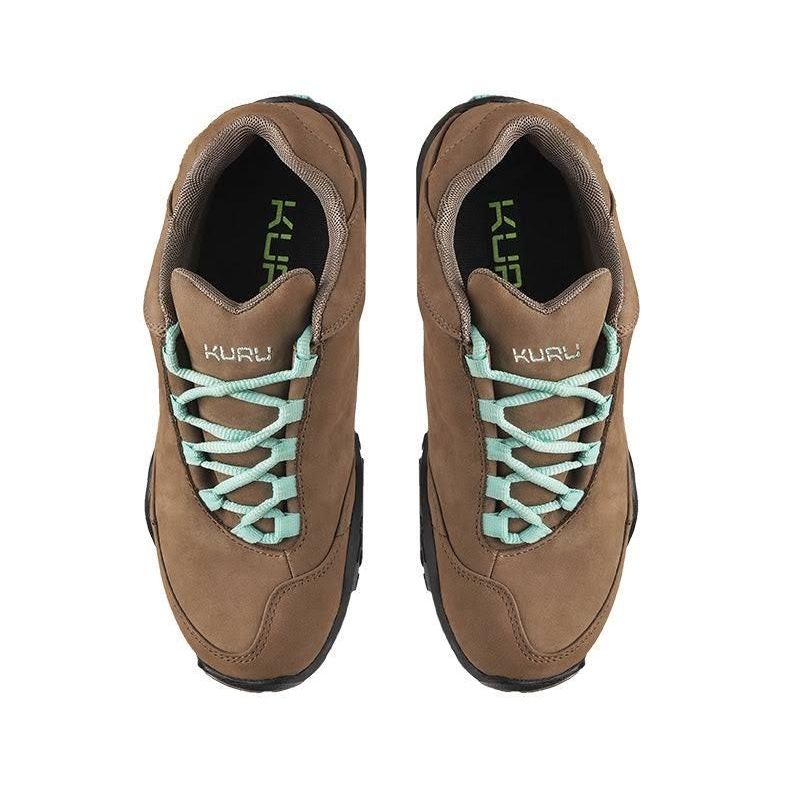 Top-down view of the KURU CHICANE WIDE Women's Sneaker in Warmstone-Jet Black-Mint Green.