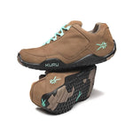 Close-up of the upper material on the KURU CHICANE WIDE Women's Sneaker in Warmstone-Jet Black-Mint Green.