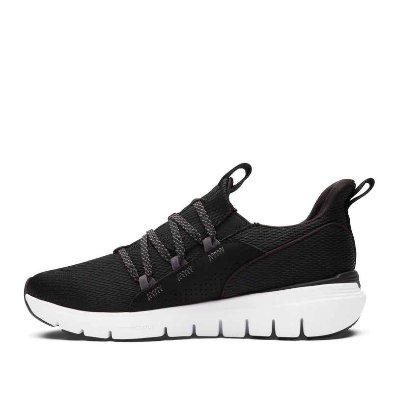 Top-down view of the KURU FLEX Slip-On Women's Sneaker in Jet Black-Bright White.