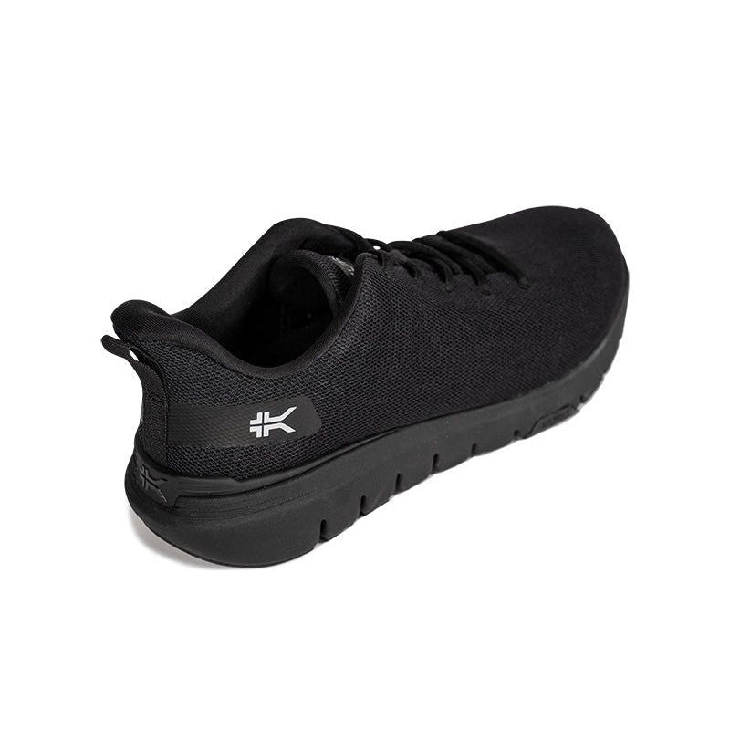 Angled profile view of the KURU FLEX Via Men's Sneaker in Jet Black.