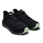 Pair of KURU FLEX Via Women's Sneaker in Jet Black-Desert Green, angled view.