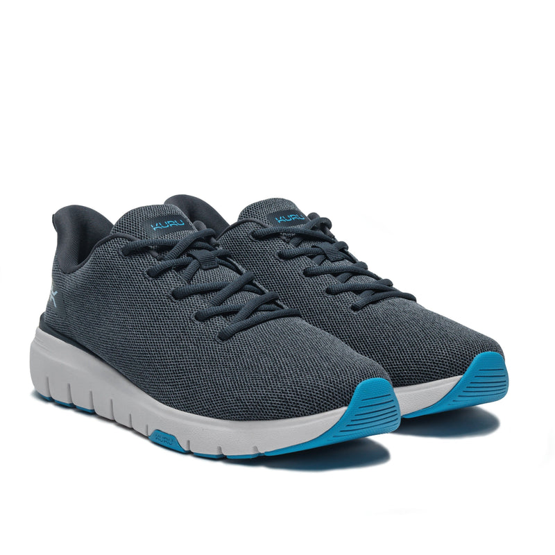 Pair of KURU FLEX Via Men's Sneaker in Midnight Blue-Bright White, angled view.