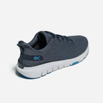 Angled profile view of the KURU FLEX Via Men's Sneaker in Midnight Blue-Bright White.
