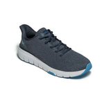 Back heel view of the KURU FLEX Via Men's Sneaker in Midnight Blue-Bright White.