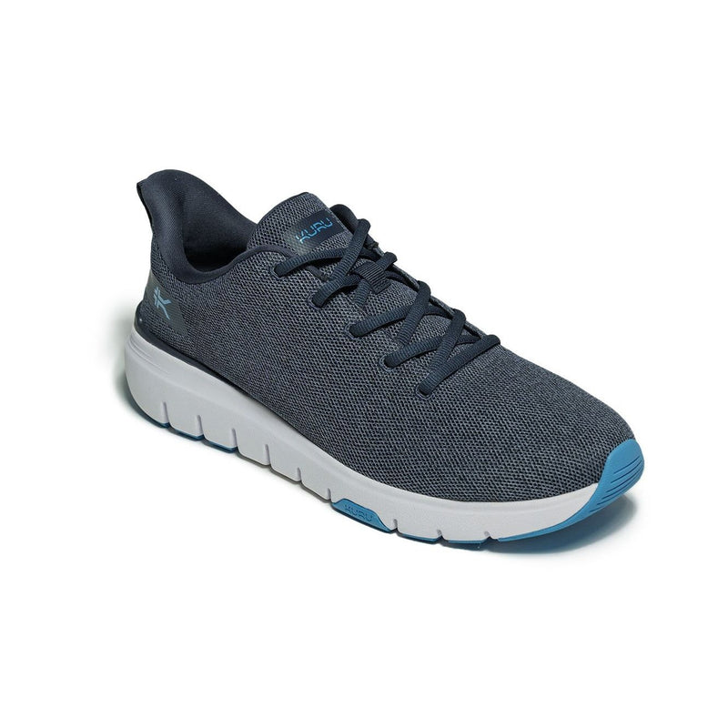 Back heel view of the KURU FLEX Via Men's Sneaker in Midnight Blue-Bright White.