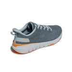 Back heel view of the KURU FLEX Via Women's Sneaker in Mist Blue-Apricot.