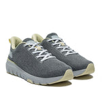 Pair of KURU FLEX Via WIDE Women's Sneaker in Dove Gray-Pale Lime, angled view.