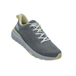 Angled profile view of the KURU FLEX Via WIDE Women's Sneaker in Dove Gray-Pale Lime.