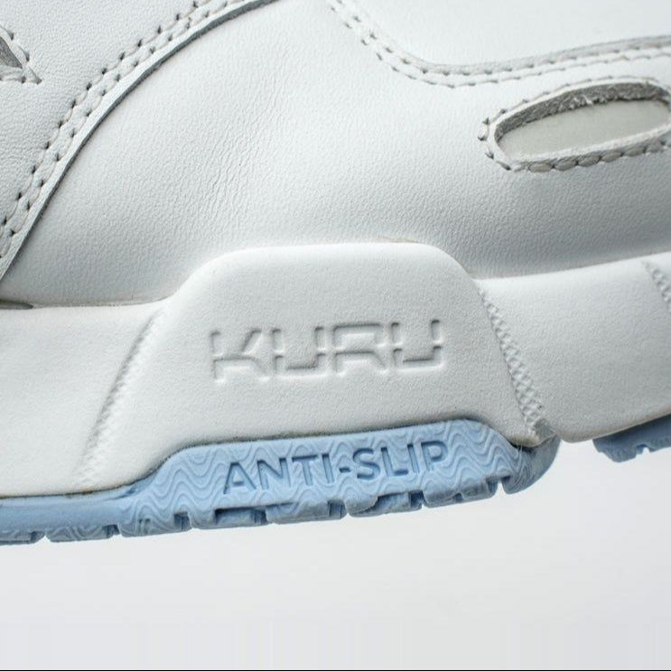 Close-up of the upper material on the KURU KINETIC 2 Women's Sneaker in Bright White-Blue Fog.