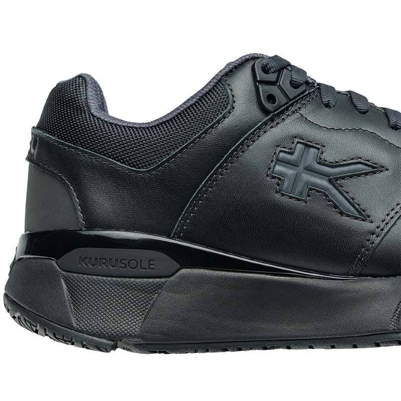 Close-up of the heel cup on the KURU KINETIC 2 WIDE Women's Sneaker in Smokestack Black.