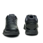 Back heel view of the KURU KINETIC 2 WIDE Women's Sneaker in Smokestack Black.